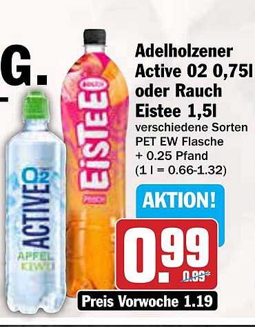 Adelholzer Active 02 0,75l oder Rauch Eistee 1,5l