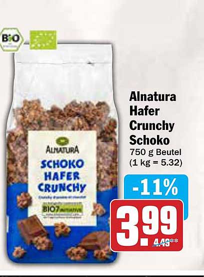 Alnatura Hafer Crunchy Schoko 750 g Beutel