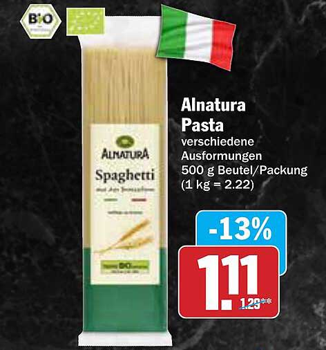 Alnatura Pasta verschiedene Ausformungen 500 g Beutel/Packung