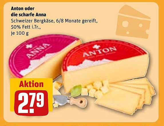 Anton oder die scharfe Anna - Schweizer Bergkäse, 6/8 Monate gereift, 50% Fett i.Tr., je 100 g