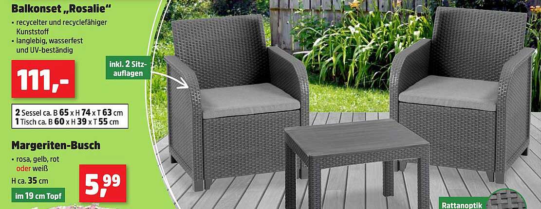 Balkonset „Rosalie“ - 2 Sessel und 1 Tisch