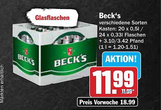 Beck's Bier - Kasten 20 x 0,5l oder 24 x 0,33l