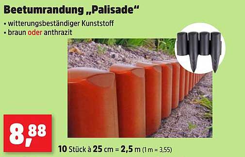 Beetumrandung „Palisade“ - witterungsbeständiger Kunststoff in braun oder anthrazit