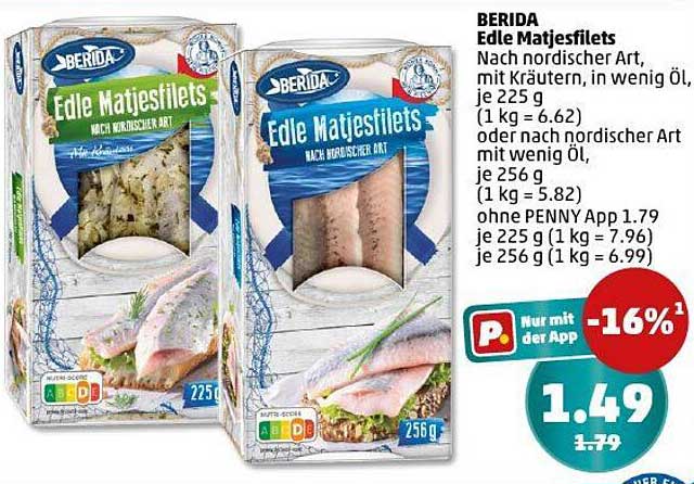 BERIDA Edle Matjesfilets nach nordischer Art, 225 g und 256 g