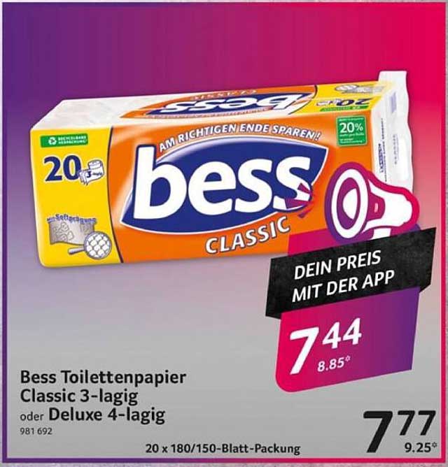 Bess Toilettenpapier Classic 3-lagig oder Deluxe 4-lagig