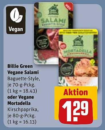 Billie Green Vegane Salami Baguette-Style oder Vegane Mortadella Kirschpaprika