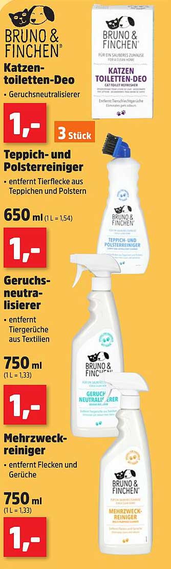 Bruno & Finchen Katzen-Toiletten-Deo, Teppich- und Polsterreiniger, Geruchsneutralisierer, Mehrzweckreiniger