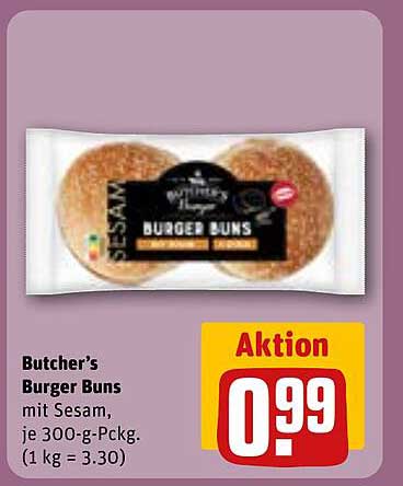 Butcher's Burger Buns mit Sesam, je 300-g-Pckg.