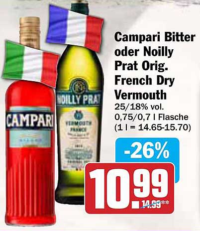 Campari Bitter oder Noilly Prat Orig. French Dry Vermouth