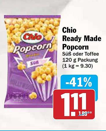 Chio Ready Made Popcorn Süß oder Toffee 120 g