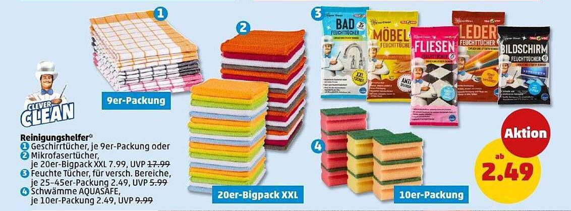 Clever Clean Reinigungstücher - 9er-Packung, 20er-Bigpack XXL oder 10er-Packung für nur 2,49 €