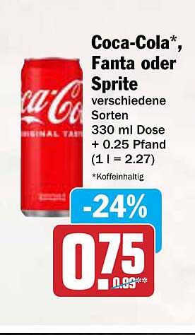 Coca-Cola*, Fanta oder Sprite – verschiedene Sorten 330 ml Dose + 0.25 Pfand