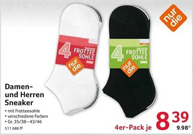 Damen- und Herren Sneaker mit Frottesoohle - 4er-Pack