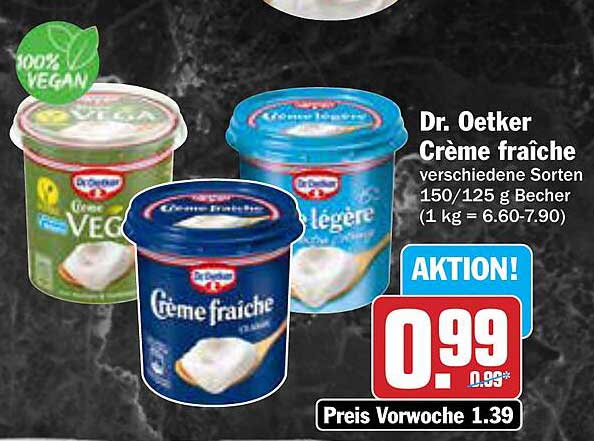 Dr. Oetker Crème fraîche verschiedene Sorten 150/125 g Becher