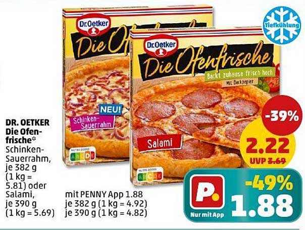 Dr. Oetker Die Ofenfrische – Schinken-Sahne oder Salami, je 382 g oder 390 g