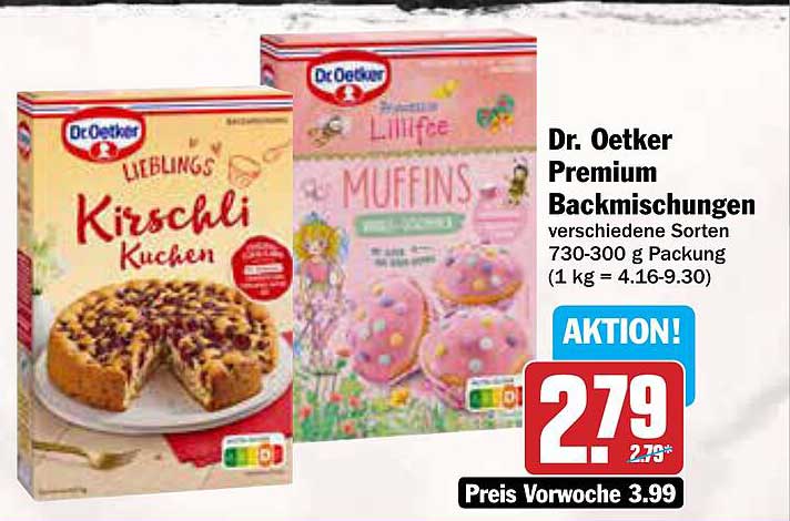 Dr. Oetker Premium Backmischungen verschiedene Sorten 730-300 g Packung