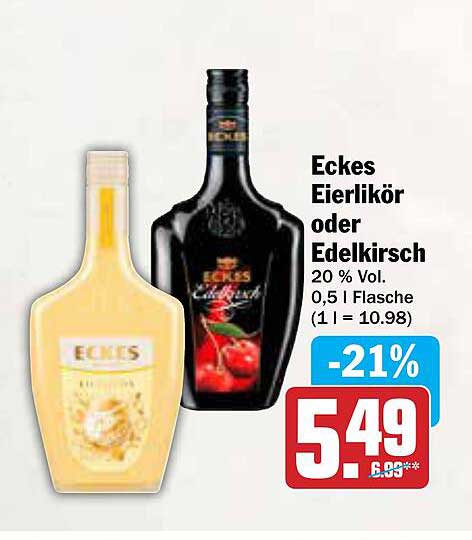 Eckes Eierlikör oder Edelkirsch 20 % Vol. 0,5 l Flasche