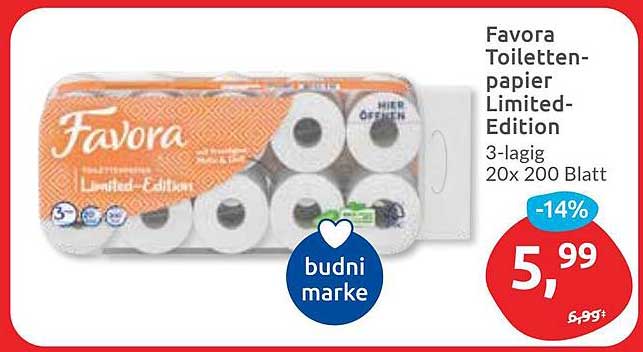 Favora Toilettenpapier Limited-Edition 3-lagig 20x 200 Blatt