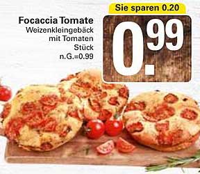Focaccia Tomate Weizenkleingebäck mit Tomaten Stück