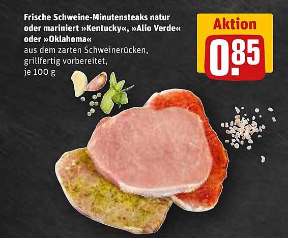 Frische Schweine-Minutensteaks natur oder mariniert »Kentucky«, »Alio Verde« oder »Oklahoma«