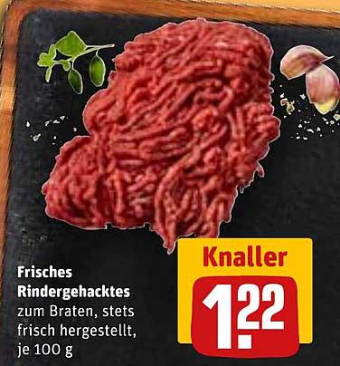 Frisches Rindergehacktes zum Braten, stets frisch hergestellt, je 100 g