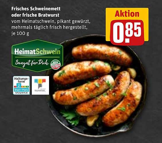 Frisches Schweinemett oder frische Bratwurst vom Heimatsschwein, je 100 g