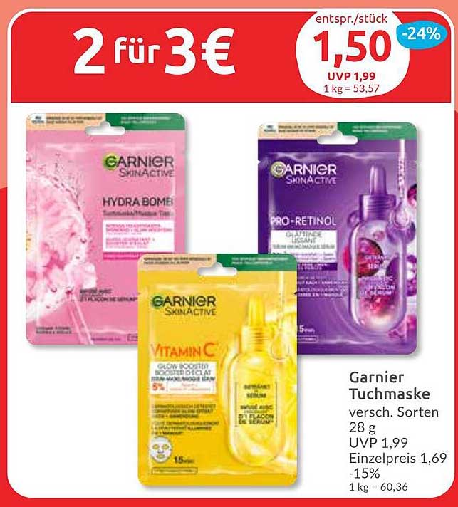 Garnier Tuchmaske 28 g - Verschiedene Sorten