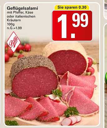 Geflügelsalami mit Pfeffer, Käse oder italienischen Kräutern