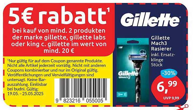 Gillette Mach3 Rasierer inkl. Ersatzklinge