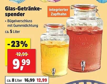 Glas-Getränkespenders mit integriertem Zapfhahn, 5 Liter