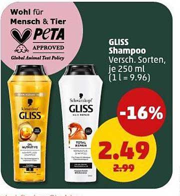 GLISS Shampoo Versch. Sorten, je 250 ml (1 l = 9,96)