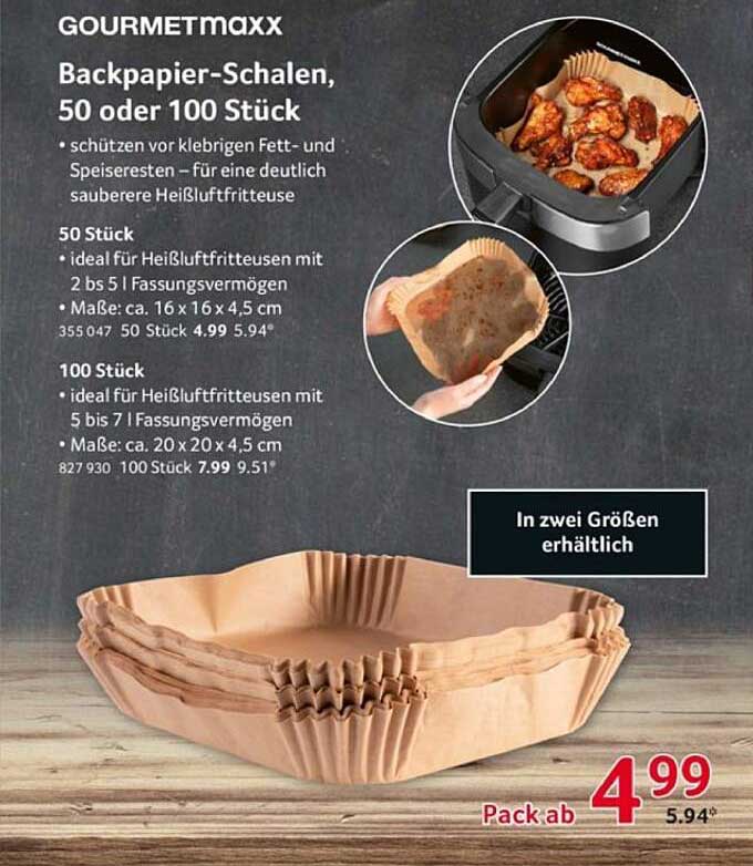 GOURMETMAXX Backpapier-Schalen, 50 oder 100 Stück