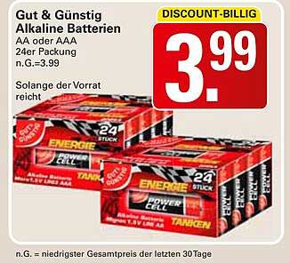 Gut & Günstig Alkaline Batterien AA oder AAA – 24er Packung