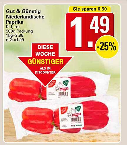 Gut & Günstig Niederländische Paprika K.I. I, rot
