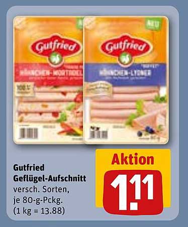 Gutfried Geflügel-Aaufschnitt - verschiedene Sorten, 80-g-Packungen