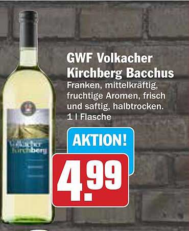 GWF Volkach Kirchberg Bacchus - 1 l Flasche