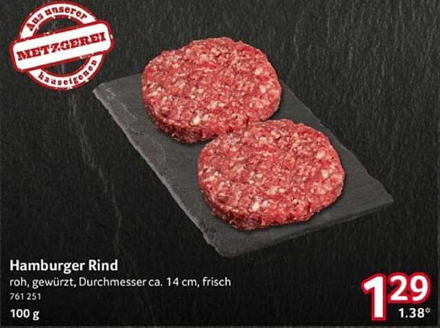 Hamburger Rind roh, gewürzt, Durchmesser ca. 14 cm, frisch