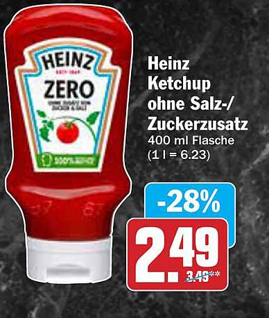 Heinz Ketchup ohne Salz-/Zuckerzusatz 400 ml Flasche