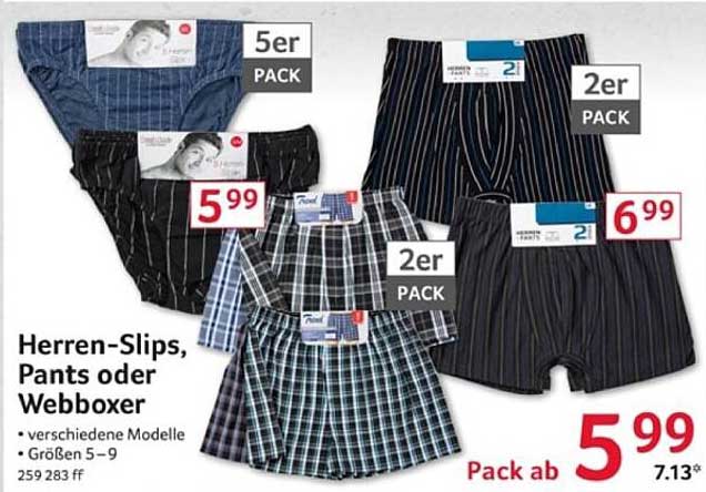 Herren-Slips, Pants oder Webboxer im Angebot