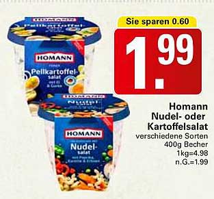 Homann Nudel- oder Kartoffelsalat - verschiedene Sorten 400g Becher