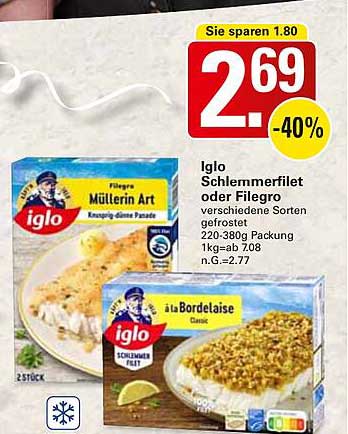 Iglo Schlemmerfilet oder Filegro 220-380g