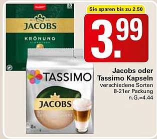 Jacobs oder Tassimo Kapseln verschiedene Sorten 8-21er Packung