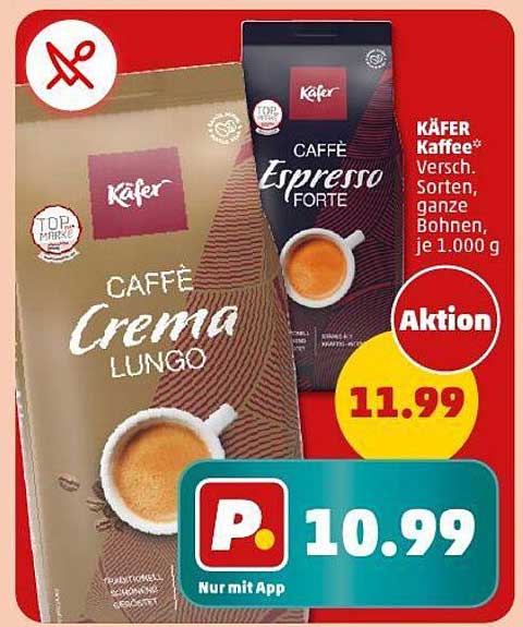 KÄFER Kaffee - Verschiedene Sorten, ganze Bohnen, je 1.000 g