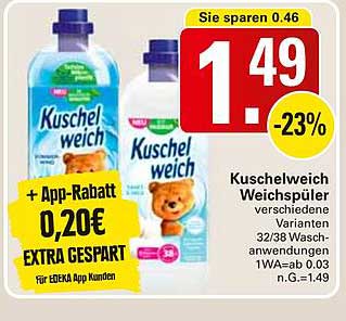 Kuschelweich Weichspüler verschiedene Varianten 32/38 Wasch-Anwendungen