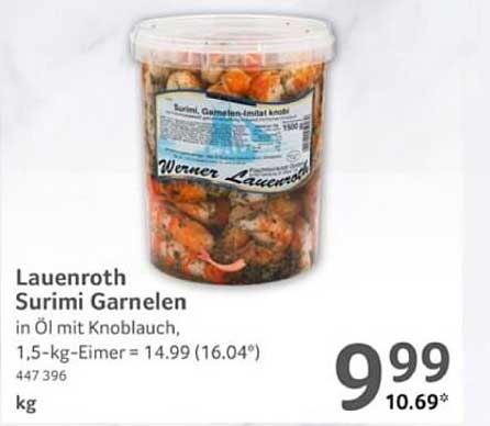 Lauenroth Surimi Garnelen in Öl mit Knoblauch, 1,5-kg-Eimer