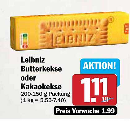 Leibniz Butterkekse oder Kakaokekse 200-150 g Packung