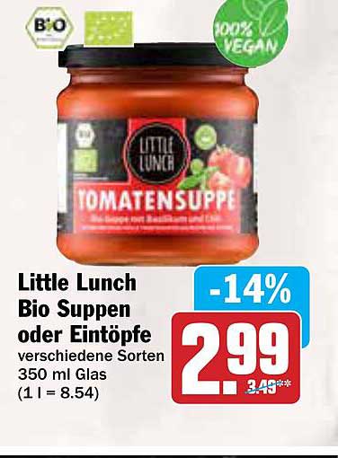 Little Lunch Bio Suppen oder Eintöpfe verschiedene Sorten 350 ml Glas
