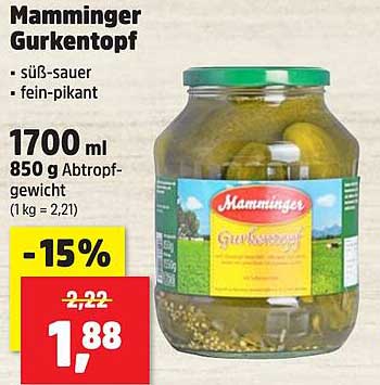Mamminger Gurkentopf 1700 ml, süß-sauer, fein-pikant