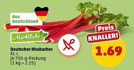 Marktliebe Deutscher Rhabarber Kl. I, je 750-g-Packung