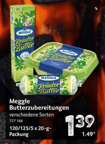 Meggle Kräuter Butterzubereitungen verschiedene Sorten 120/125/5 x 20-g-Packung